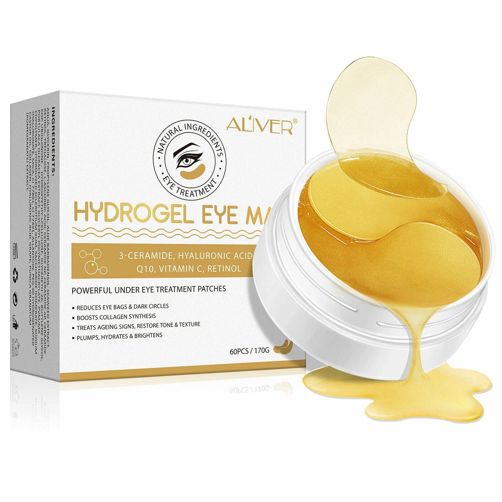 ALIVER 24K Gold Hydrogel Eye Masks — 60 patches